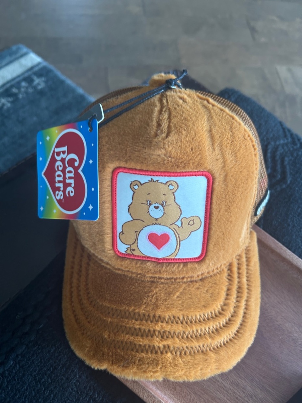 Care Bears Rust Brown Fuzzy Cap with Heart Patch